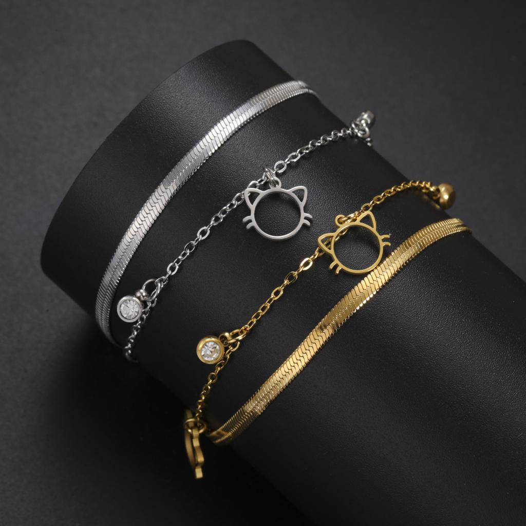 Cazador Daisy Flower Feather Star Cat Charm Bracelet Stainless Steel Gift Snake Chain Bracelets for Women's Mother's Day Gifts