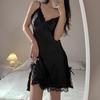 Summer Sexy Lace Trim Ice Silk Nightdress - Women's Sleeveless Solid Color Pajamas for Boudoir