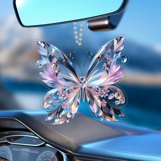 Acrylic Colorful Butterfly Hanging Decoration Home Indoor Christmas Tree Car Rearview Mirror 2D Flat Butterfly Ornament Pendant