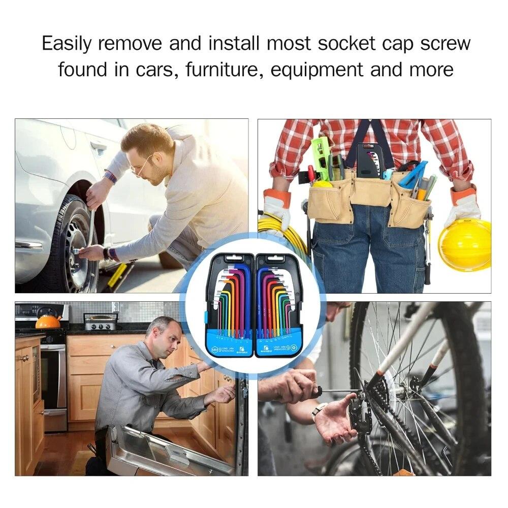 Набор шестигранных ключей L, комплект шестигранных ключей, 9 шт., набор шестигранных ключей с длинной рукояткой, шестигранный ключ от 1,5 мм до 10 мм, ручные инструменты для ремонта велосипедов