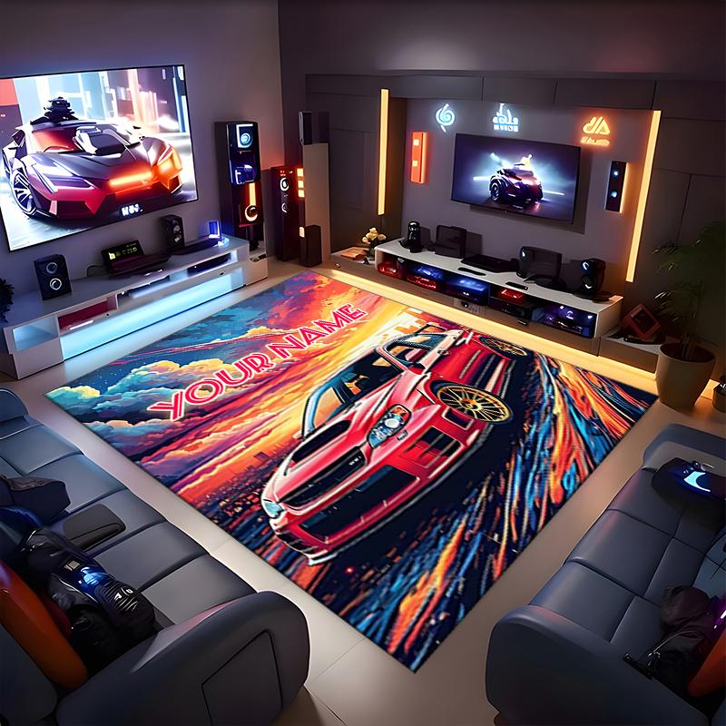 1PC Custom Name "Custom Car Artwork" Theme Floor Mat Ideal for Living Room, Game Rooms, Office, Bedroom, Office Floor Mat , Floor Mats for Home