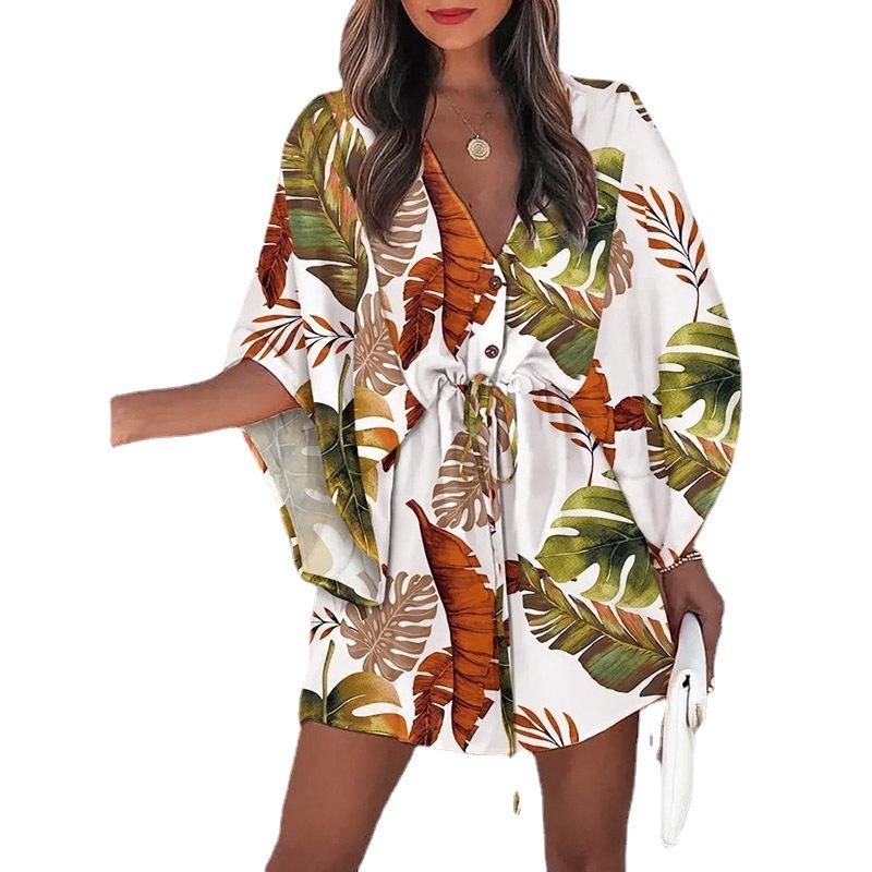 Summe женское праздничное платье с рукавами 3/4 и V-образным вырезом в стиле бохо, пляжное платье с завязками и принтом в стиле бохо