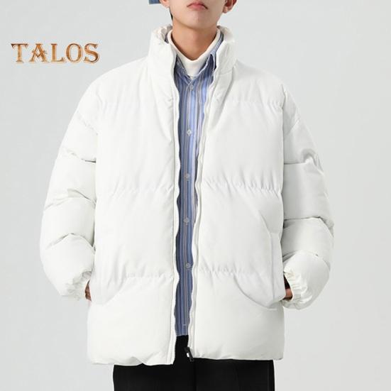 Мужская хлопковая куртка с воротником-стойкой, длинным рукавом, застежкой-молнией, утолщенным пуховым пальто с карманами, однотонная стеганая верхняя одежда