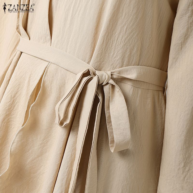 ZANZEA Женское повседневное платье с круглым вырезом, длинным рукавом и свободного кроя, мусульманское