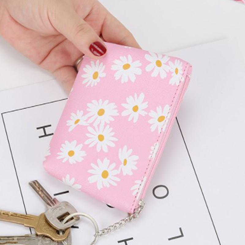 Daisy Coin Purse Women Mini Wallets With Zipper Keychain Card Holder Wallet