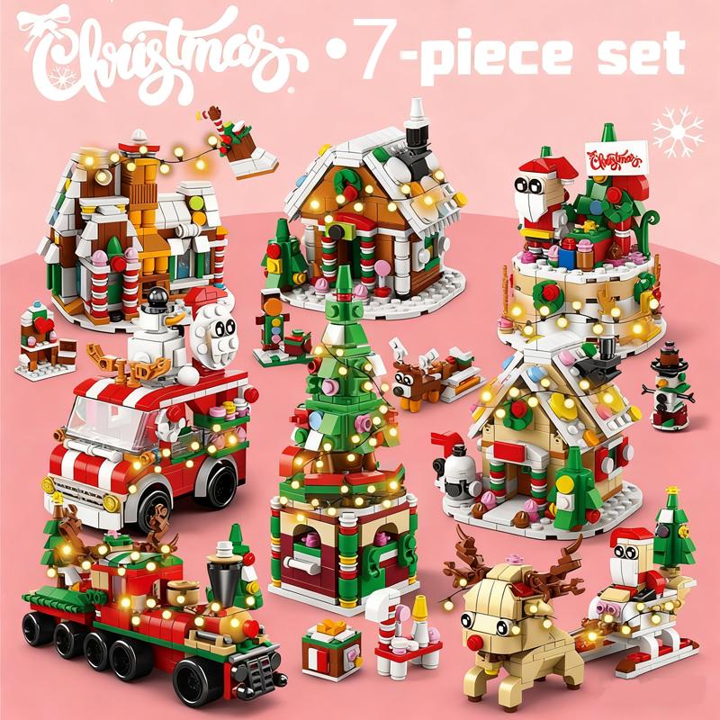 Creative City Winter Village Santa Claus Gingerbread House Christmas Train Reindeer Sleigh Sets Building Blocks Kids Toys Gift