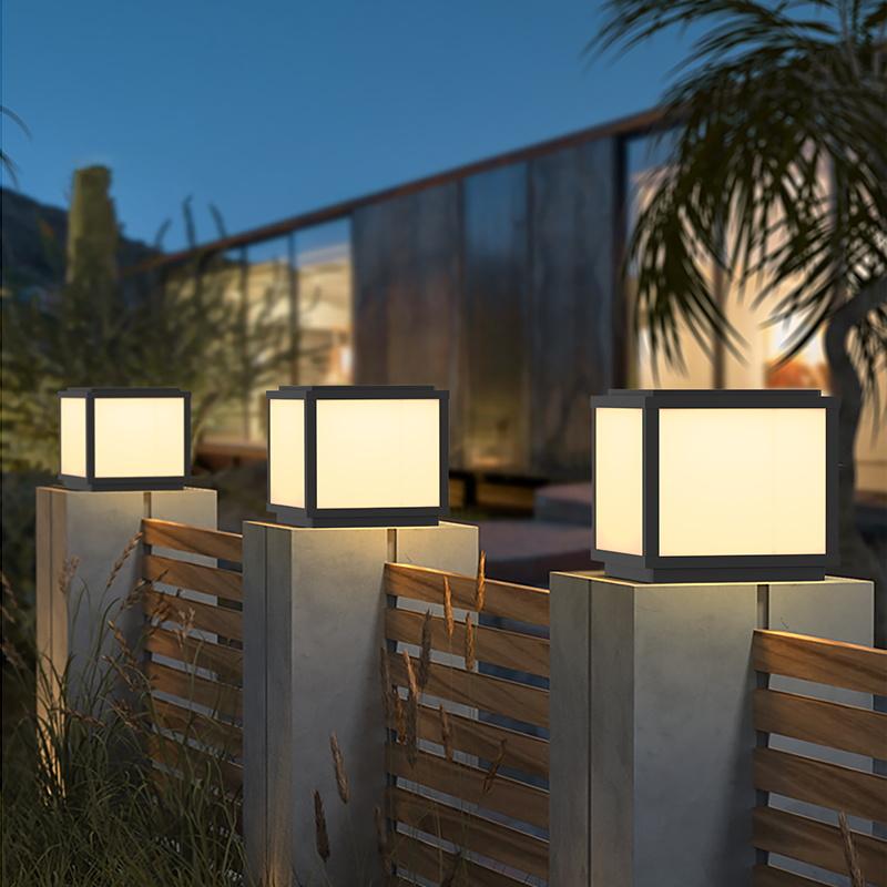 Modern Outdoor IP65 Waterproof Square Gate Fence Garden Post E27 Black Aluminum Villa Courtyard Pillar Light