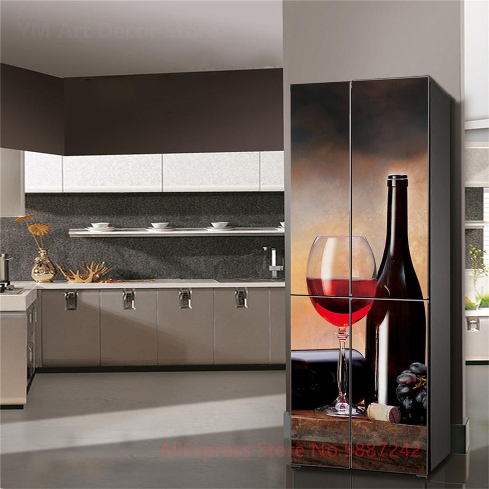 3D наклейка на холодильник, дверная крышка, красное вино, самоклеющаяся пленка, виниловая наклейка на дверь, крышку холодильника, обои, наклейки, ПВХ, искусство