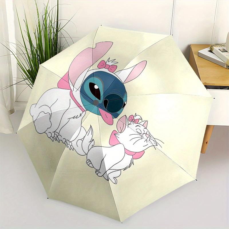 Stitch, AristoCats Automatic Opening and Closing Umbrella - 8 Ribs Portable Folding Umbrella with Plastic Handle, Suitable for Leisure and H
