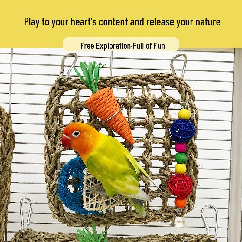 Parrot and Bird Toys: Climbing Net, Chewing Toys, Straw Woven Hammock, Swing, Pet Teeth Grinding Supplies