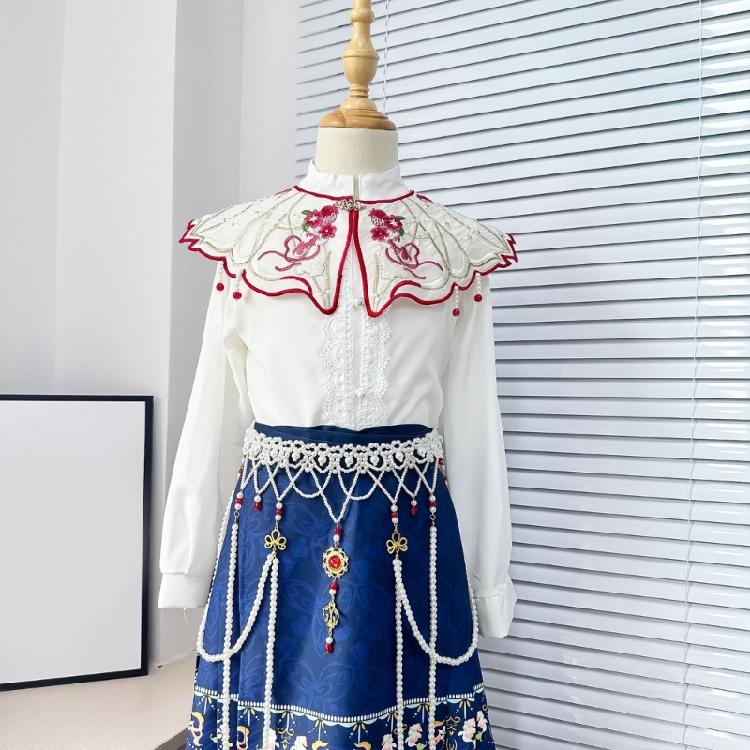 Китайские жемчужные кисточки Ложный воротник Винтажная вышивка Кролик Цветок Шаль Шарф