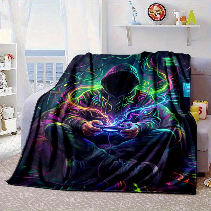 Cyberpunk Neon Gaming Blanket Flannel Blanket for bed, sofa, Camping, Hiking, Picnic Essentials, gift for family Fan gifts