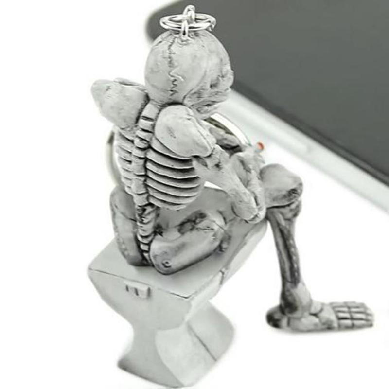 2 Pcs Skeleton On Toilet Key Chain Key Ring Novelty Gift Rubber / Metal Ring