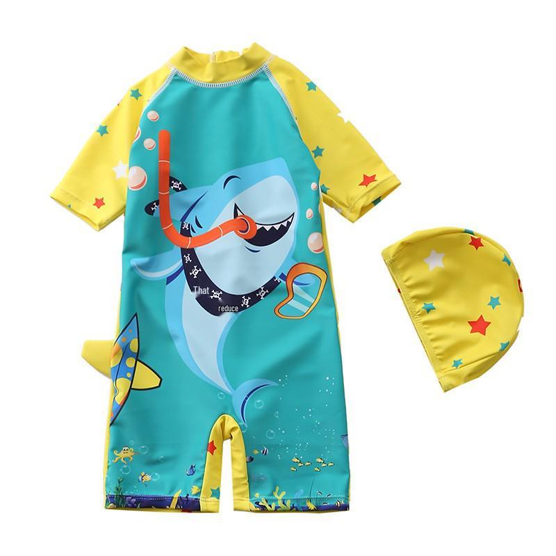Boys' Cute Dinosaur Color Block Zipper Swimwear Set - One-Piece & Two-Piece