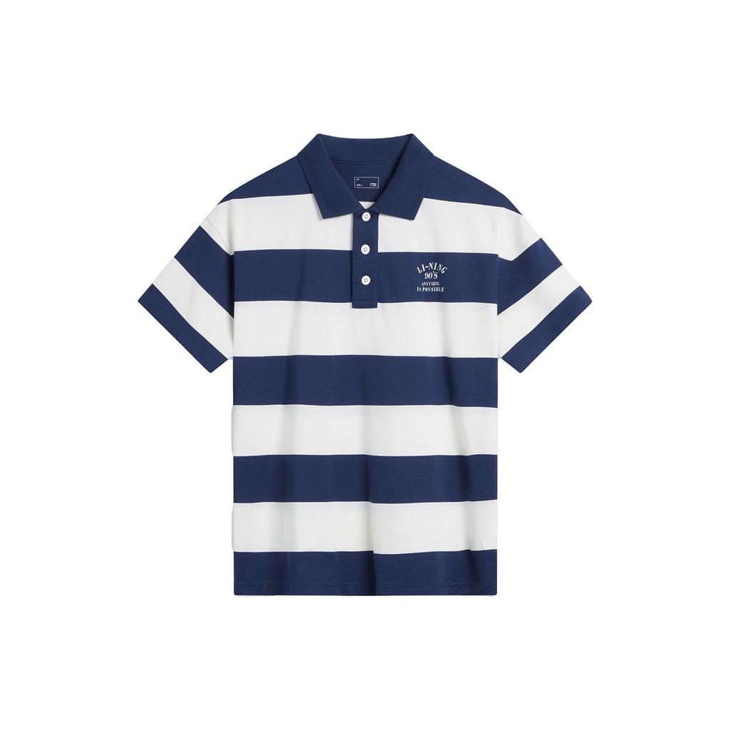 LiNing Weekend Youth Casual Comfortable Striped Polo Shirt Unisex Polo Shirts Deep-Navy APLU235-1