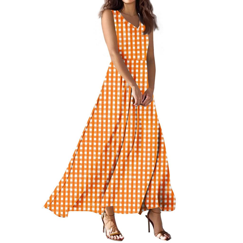 Женское летнее повседневное модное платье с принтом, платье без рукавов с V-образным вырезом