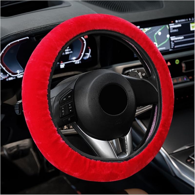 Car Fluffy Steering Wheel Cover, 15'' Universal Furry Auto Steering Wheel Protector for Warm Winter, Elastic Non-Slip Car Steering Wheel Cover,