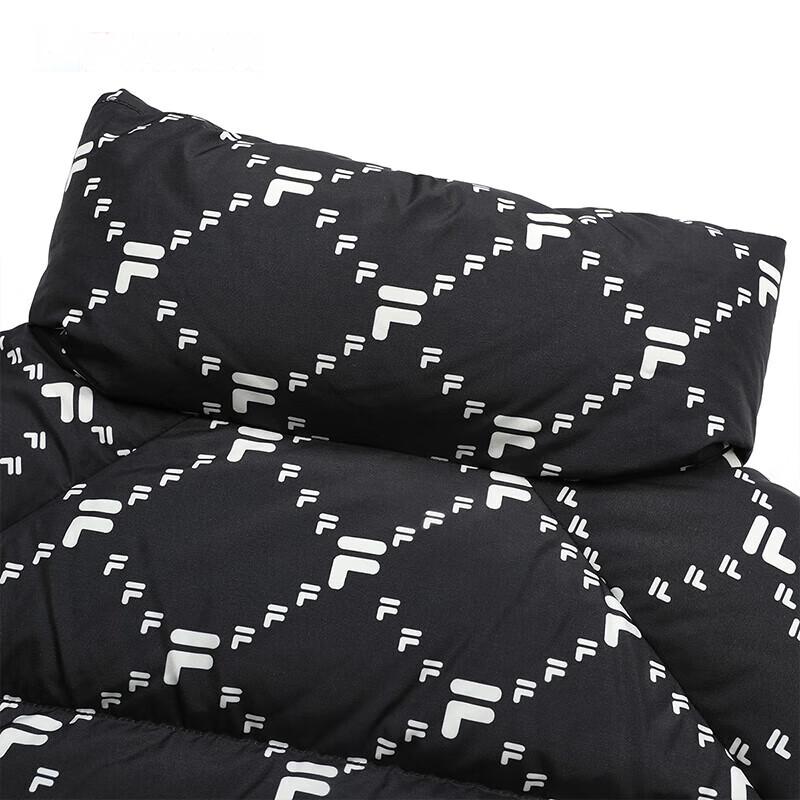 Fila Logo Pattern Full Print Stand Collar Warm Down Jacket Women Outerwear Black T11W316903F-BK