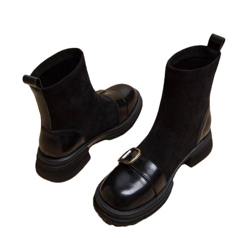 Зимние массивные женские ботильоны из замши на среднем каблуке, дизайнерская обувь, тренд 2025, модные новые мотоботы, туфли-лодочки, готические ботинки для женщин