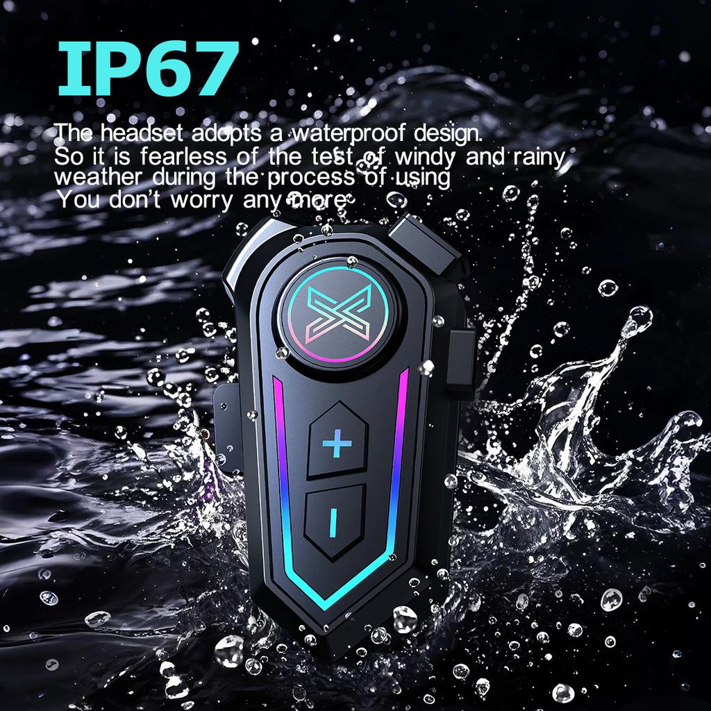 X10 Motorcycle Helmet Headset Bluetooth 5.4 Hands Free Call IPX7 Waterproof Roise Reduction Earphone With Ambient Light for Moto