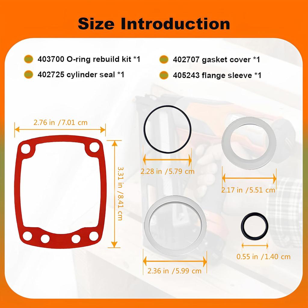 Complete Rebuild Kit for 3250-F16 403700 402725 402707 405243 Finish Nailer Includes O Rings Cylinder Seal Flange Sleeve