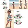 Charming 2pcs Girls Ruffle Floral Bikinis Set Featuring Adorable Flamingo Design
