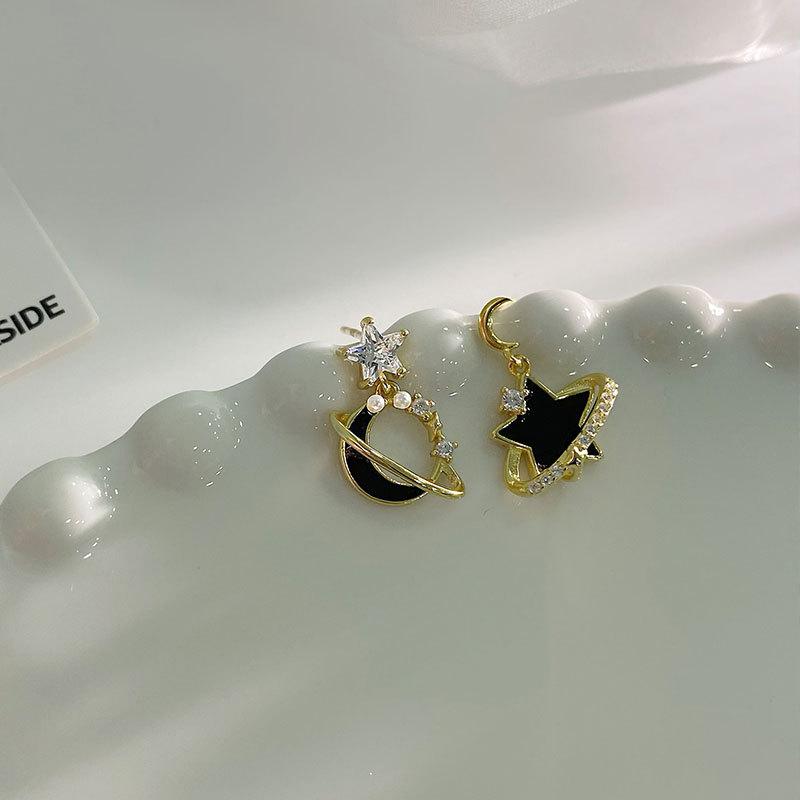 Серьги Black Star Moon, асимметричные серьги Star, легкие роскошные серьги Super Fairy, планета темперамента