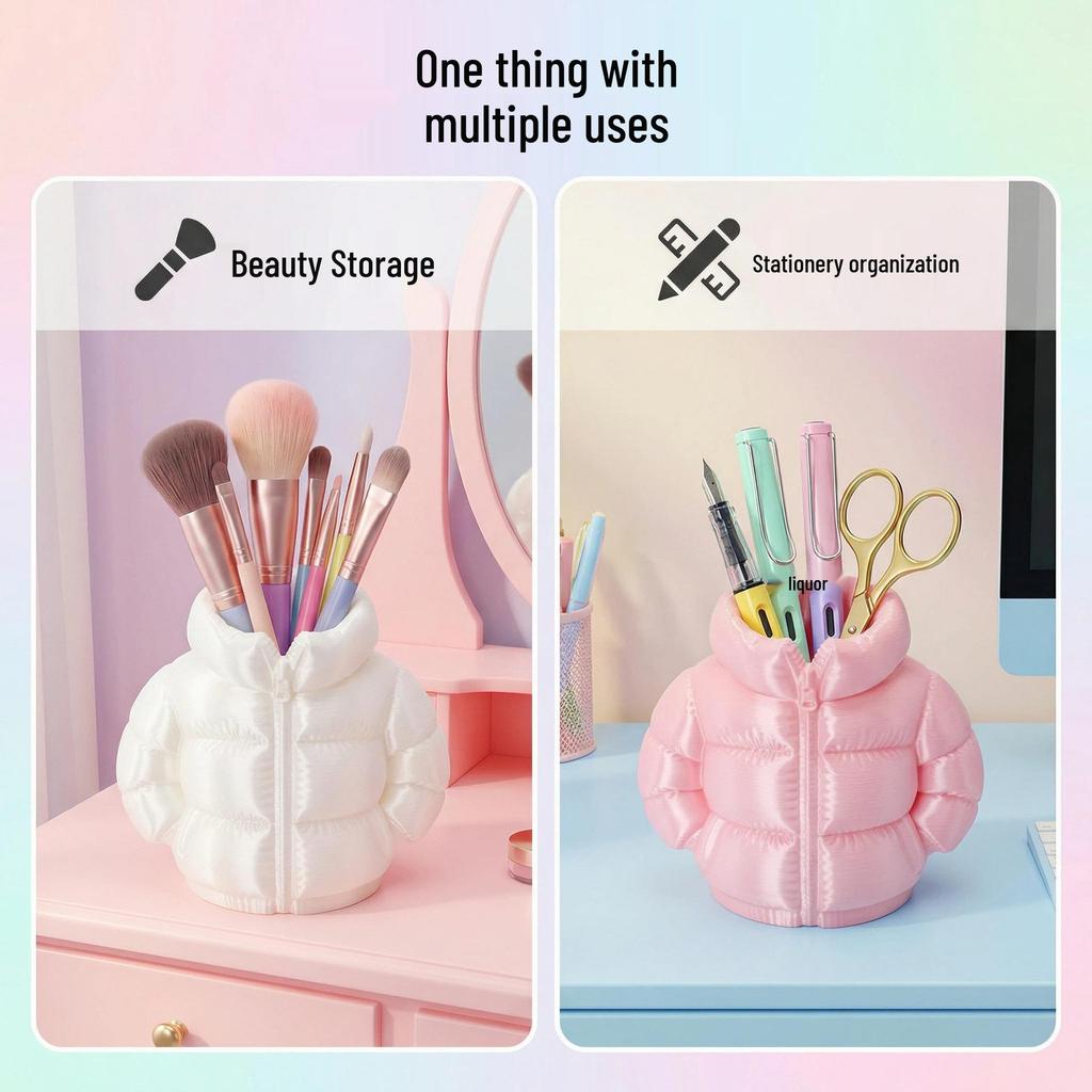 3D Printed Down Jacket Pen Holder: Stylish & Creative Desktop Organizer Gift for Students
