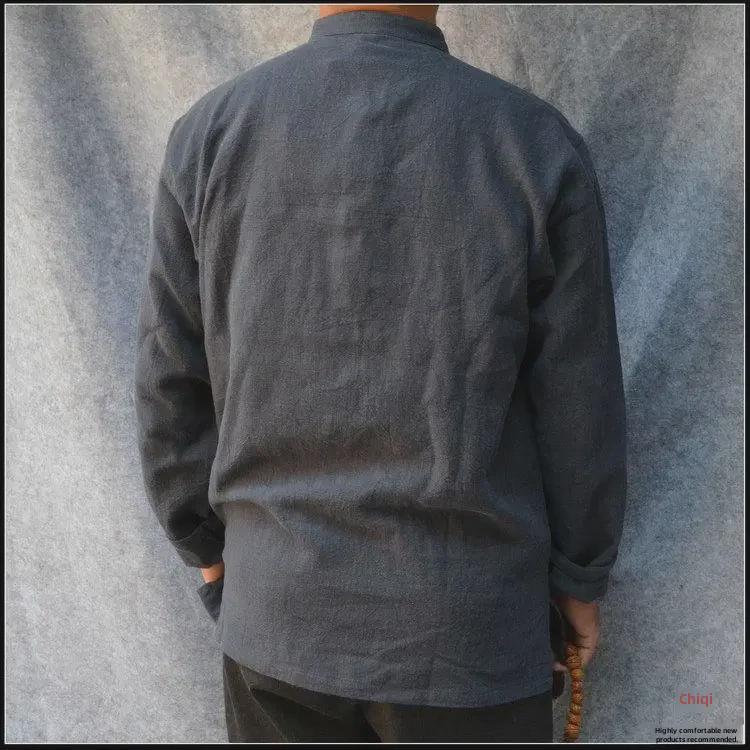Мужской пиджак с длинными рукавами из хлопка и льна в стиле Тан - весенний пиджак Чжуншань в стиле ретро в китайском стиле
