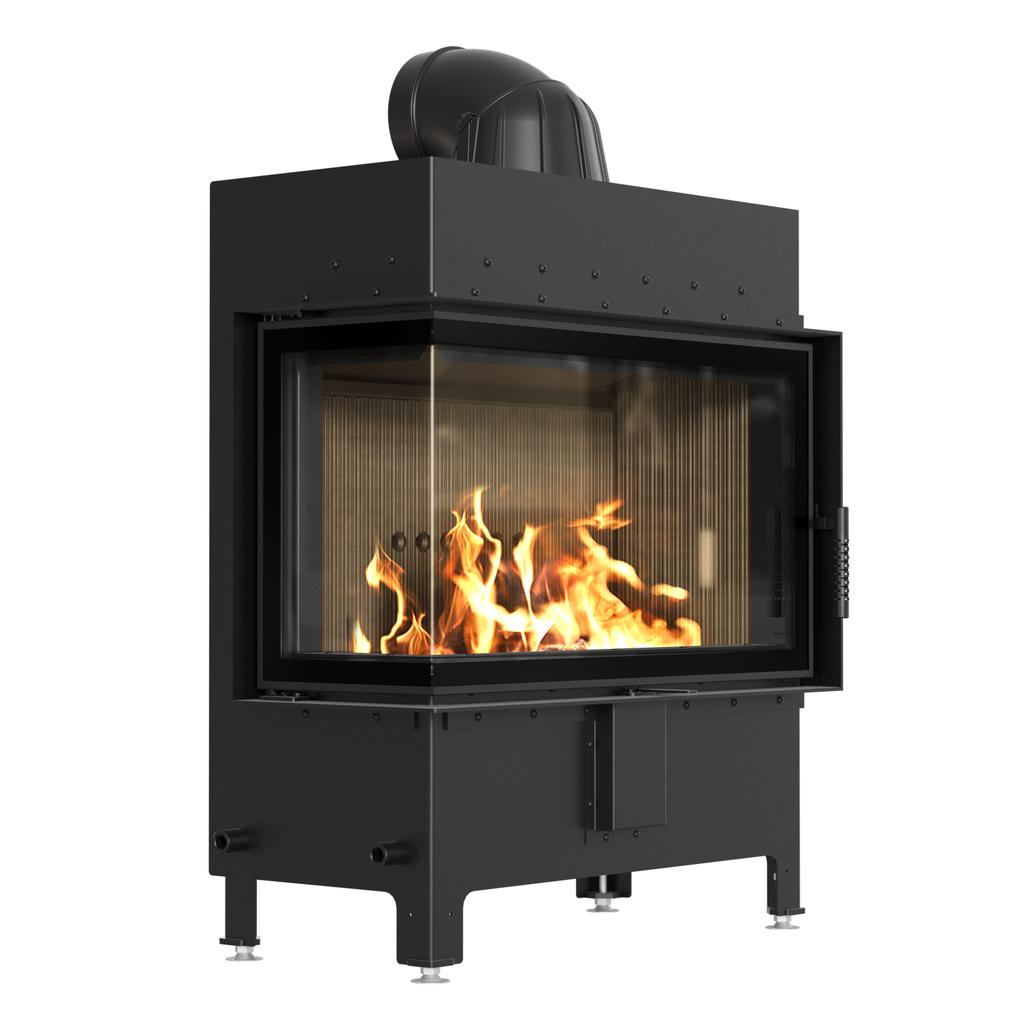 Steel fireplace KRATKI LUCY left 14 kW Ø 200 black thermotec self closing door