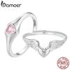 BAMOER стерлингового серебра 925 пробы розовое штабелируемое кольцо в форме сердца с регулируемыми крыльями, ювелирные изделия для женщин, вечерние