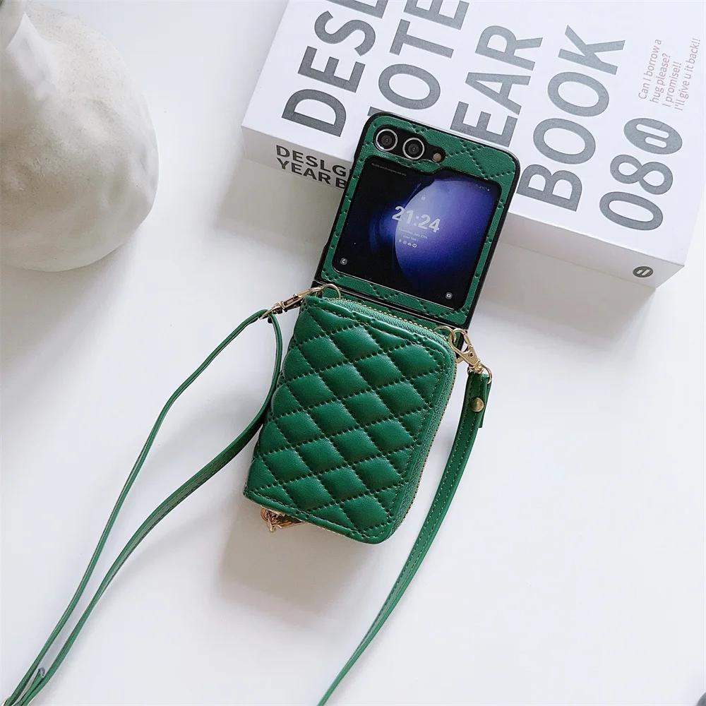 Zipper Crossbody Wallet with Card Holder Phone Case for Samsung Galaxy Z Flip 6 5 4 Flip6 Flip5 Flip4 Flip3 Leather Shell Cover