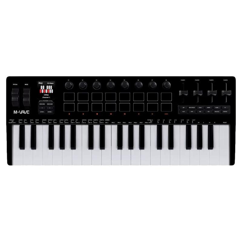 M-VAVE SMK-37 Pro 37-клавишный MIDI-клавиатурный контроллер со звуковым источником, пэдом для аранжировки и фейдером