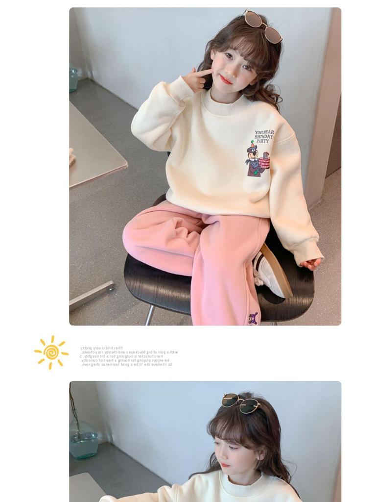 Худи с мультяшным медведем для девочек в корейском стиле 2025: Стильный бархатный топ на осень/зиму