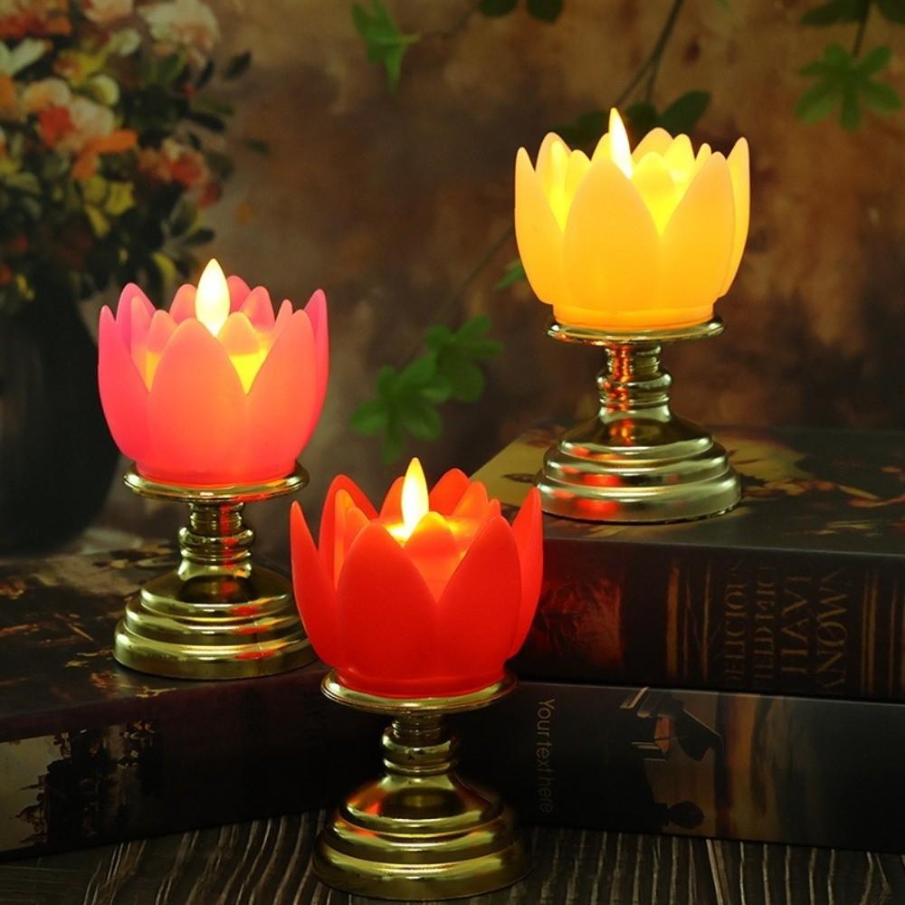 Prayer Lotus Lamp Long-lasting Light Simulated Candlestick LED Candle Lamp Buddhist Decoration
