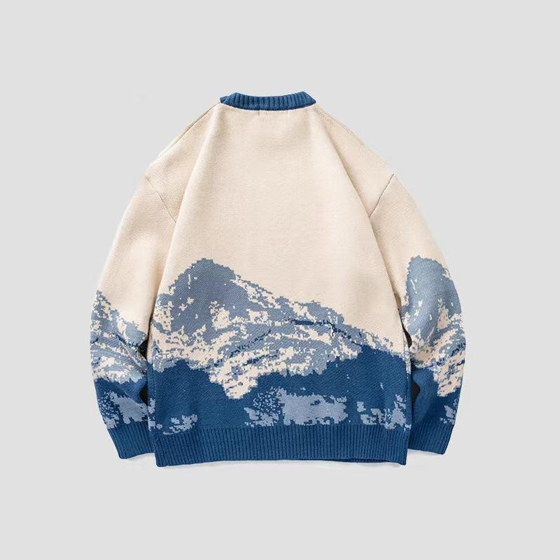 Осень и зима Tie-Dye Snow Mountain Модный брендовый свитер с круглым вырезом Мужской свободный свитер Свитер с длинными рукавами для колледжа для мужчин