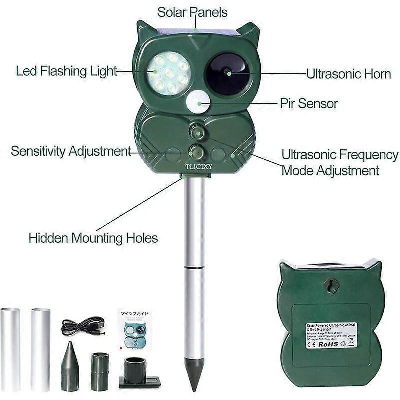 Outdoor Solar Ultrasonic Cat Repeller Animal Repeller Adjustable Frequency Ultrasonic Sound Repeller Waterproof Prevent Dogs Cats Fox Squirrels Mice f