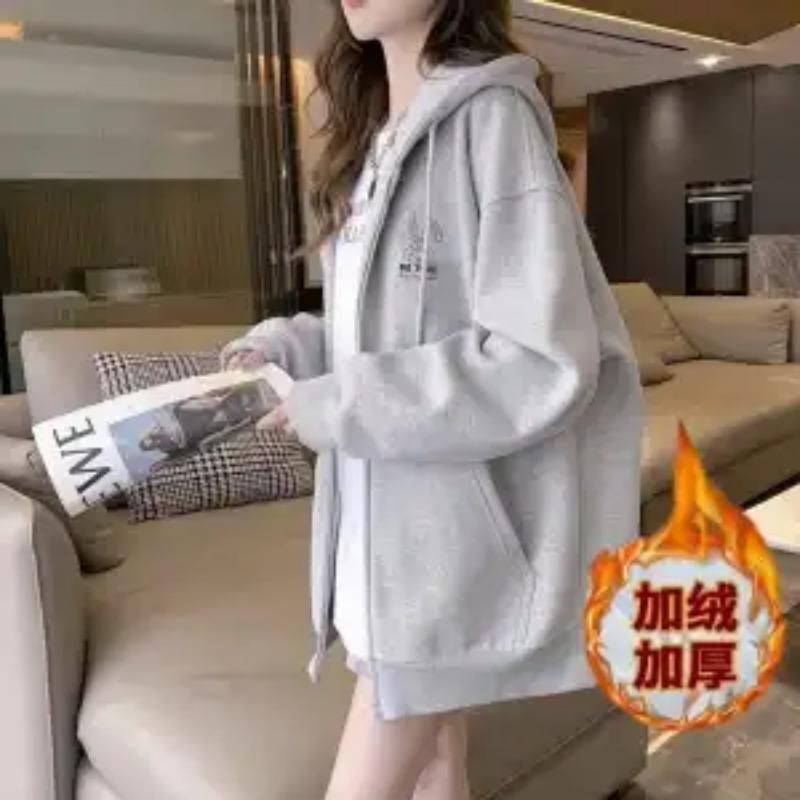 New Spring and Autumn Season Fashion Simple and Lazy Style Loose and Versatile Long Sleeve Hooded Lace Up Sweater Coat
