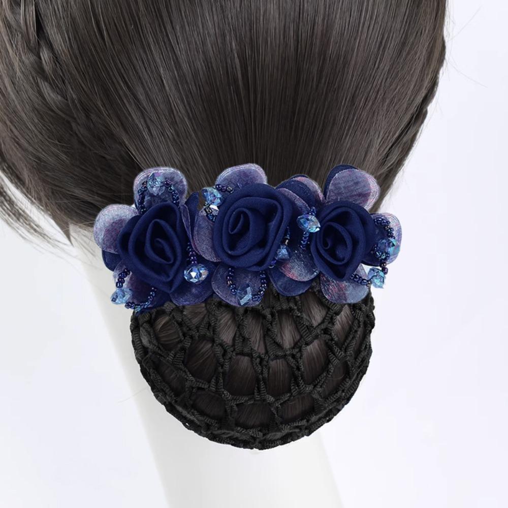 Updo Styling Tool Flower Hair Net with Spring Clip Net Pocket Headdress For Work Use