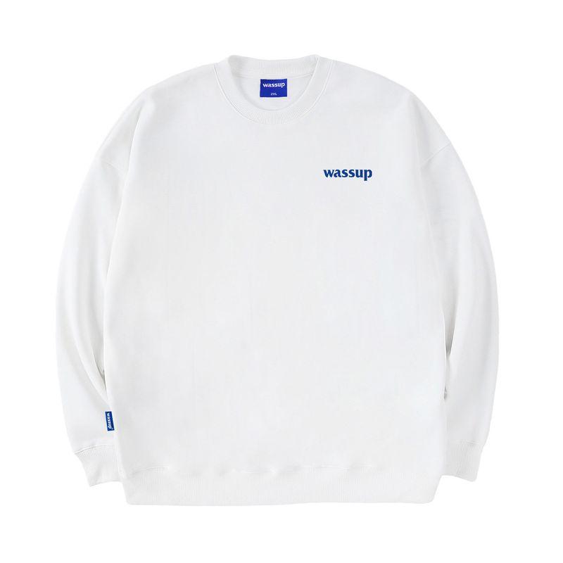 Wassup Trendy Brand Letter Logo American-Style Heavyweight Sweatshirt for Men and Women, Loose Casual Base Layer Crew Neck Top for Spring and Autumn