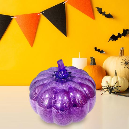 LED Glass Pumpkin Lantern with Smart Timer 10 Warm LEDs Battery-Powered Automated Pumpkin Light Halloween Decoration
