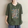 T-shirt for Women Summer Large Size Cotton Hooded T-shirt Soft Loose Printed Casual Comfortable Pullover T-shirt Top