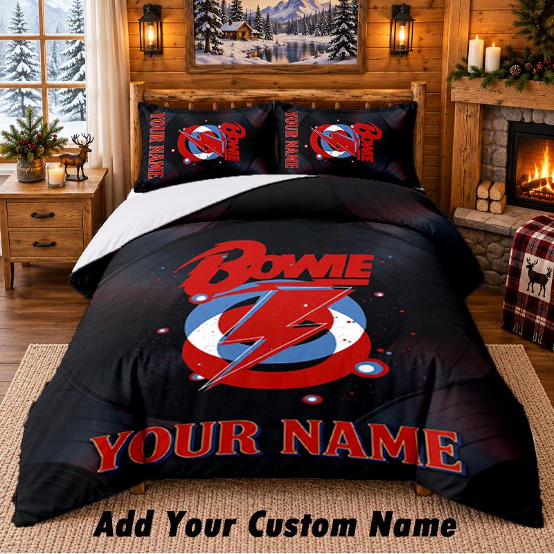 David Bowie Pattern Bedding 3Pcs Set Custom Name, Bed Sheet And Pillowcases For Home Bedroom