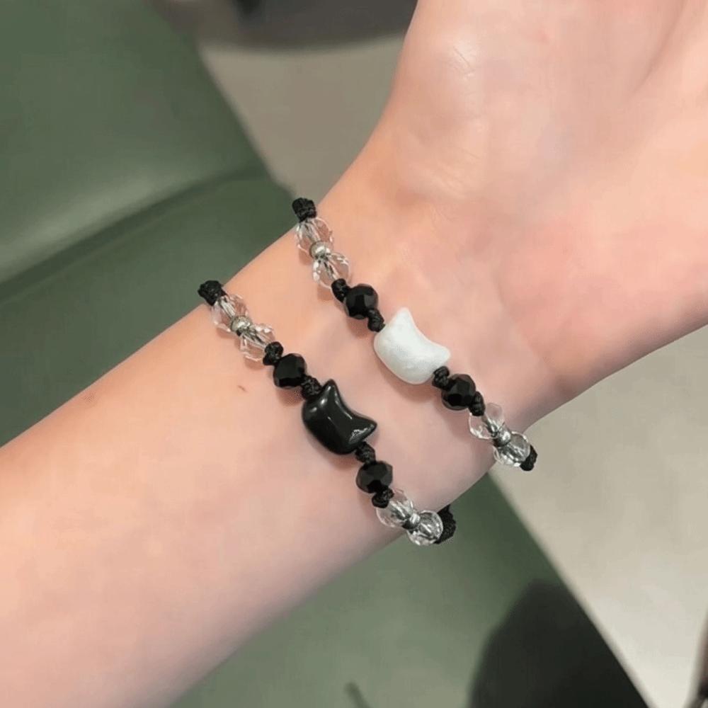 Moonstone Obsidian Couple Bracelet Cute Cat Bracelet Fashion Rabbit Woven Bracelet Friendship Gift