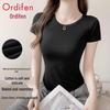 Odifen Women's Slim-Fit U-Neck Cotton Short Sleeve T-Shirt