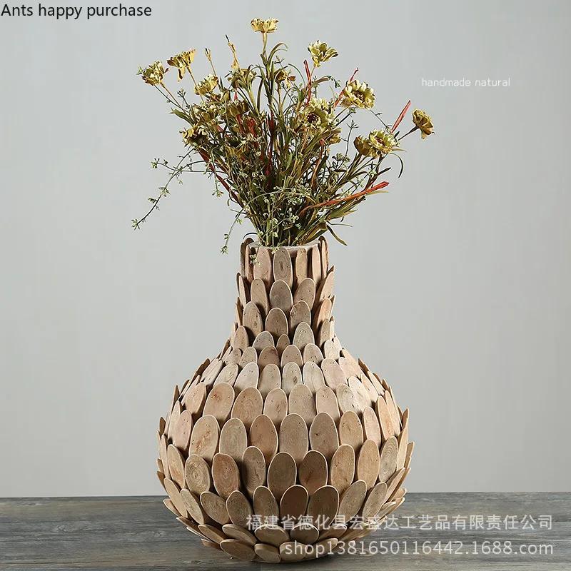 Деревянная ваза ручной работы, ваза для сухих цветов, контейнер для цветочной композиции, настольные декоративные вазы, домашний декор, украшения, поделки, подарок