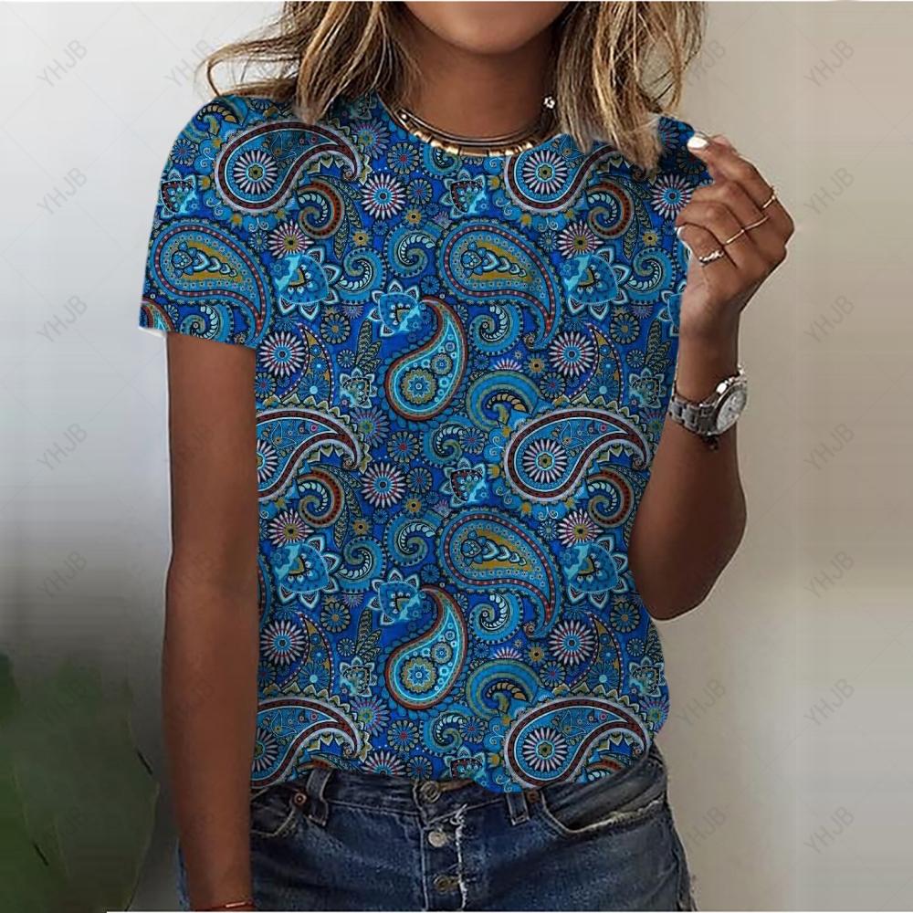 Summer O-Neck Casual Bohemian Print Ladies Tee Shirts Lion 3D Print T Shirt Women Fashion Loose Short Sleeve Tops Oversized