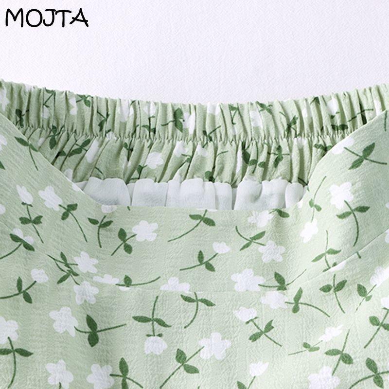 MOJTA Women's Mid-length Skirt Spring Summer Printing Elastic Printing High Waist Skirt A-line Long Skirt