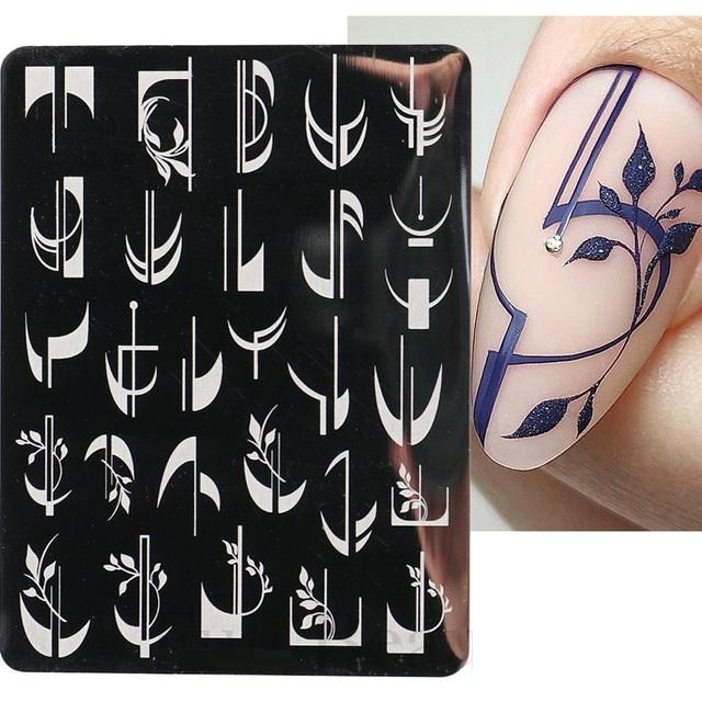 French Style Nails Art Stamp Plates Leaf Flower Stainless Steel Stencils Nail Printing Image Manicure Stamping Tools