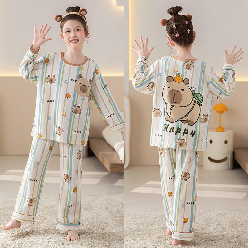 Girls Cotton Pajama Set Cartoon Print Lightweight Sleepwear Home Outfit Kids Ages 8